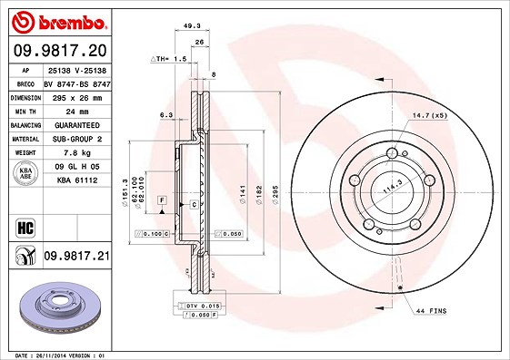 Brembo Bremsscheibe [Hersteller-Nr. 09.9817.21] für Toyota