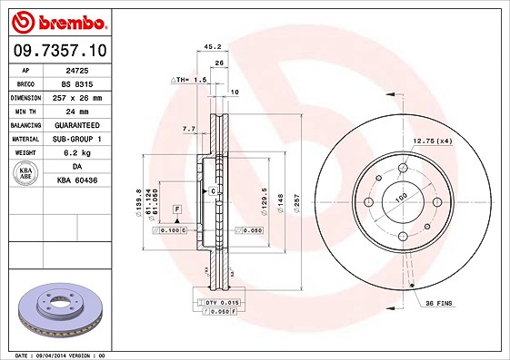 Brembo Bremsscheibe [Hersteller-Nr. 09.7357.10] für Nissan