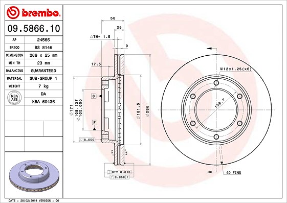 Brembo Bremsscheibe [Hersteller-Nr. 09.5866.10] für Toyota