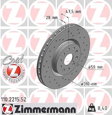 Zimmermann Bremsscheibe [Hersteller-Nr. 110.2215.52] für Alfa Romeo, Lancia