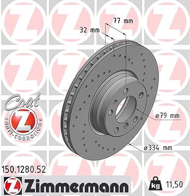 Zimmermann 1x Bremsscheibe Vorderachse Belüftet [Hersteller-Nr. 150.1280.52] für BMW