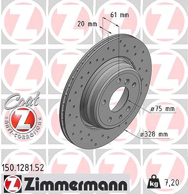Zimmermann 1x Bremsscheibe Hinterachse Belüftet [Hersteller-Nr. 150.1281.52] für BMW
