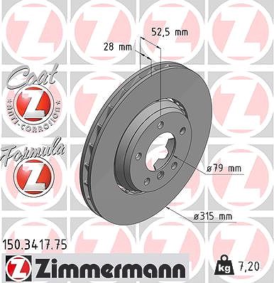 Zimmermann 1x Bremsscheibe Vorderachse Links [Hersteller-Nr. 150.3417.75] für BMW