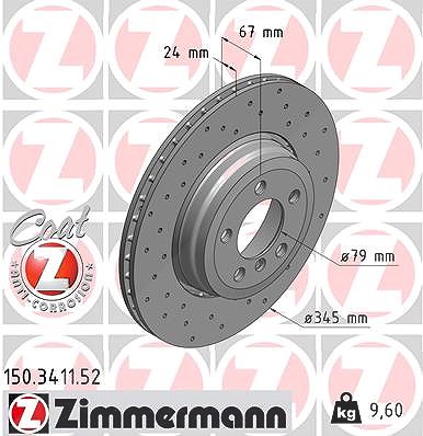 Zimmermann 1x Bremsscheibe Hinterachse Belüftet [Hersteller-Nr. 150.3411.52] für BMW