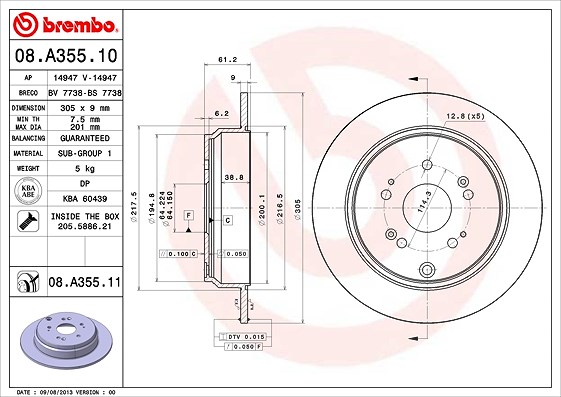 Brembo Bremsscheibe [Hersteller-Nr. 08.A355.11] für Honda, Acura
