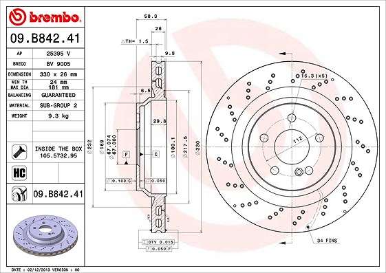 Brembo 1x Bremsscheibe [Hersteller-Nr. 09.B842.41] für Mercedes-Benz