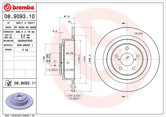 Brembo Bremsscheibe [Hersteller-Nr. 08.9093.11] für Subaru
