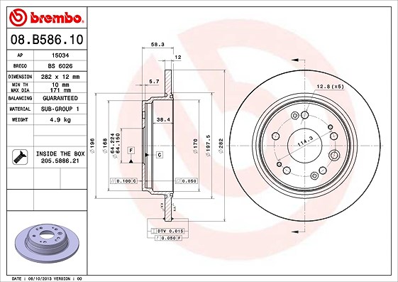 Brembo Bremsscheibe Hinterachse Voll [Hersteller-Nr. 08.B586.10] für Honda