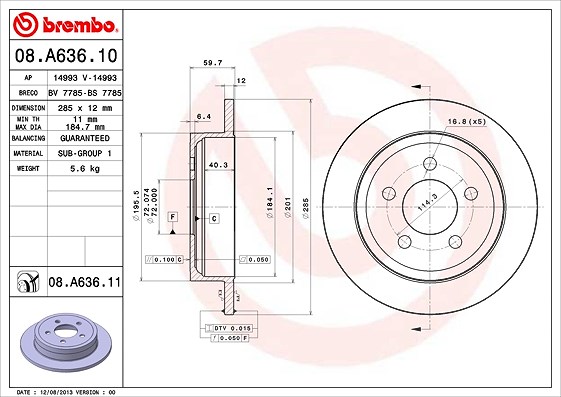 Brembo Bremsscheibe [Hersteller-Nr. 08.A636.11] für Jeep