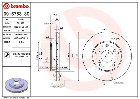 Brembo Bremsscheibe [Hersteller-Nr. 09.6753.30] für Honda