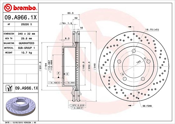 Brembo 1x Bremsscheibe [Hersteller-Nr. 09.A966.1X] für Toyota, Lexus