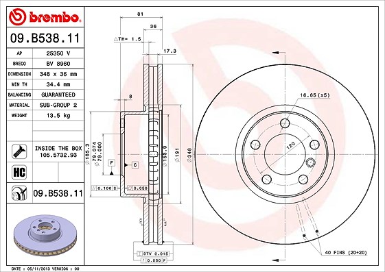 Brembo 1x Bremsscheibe [Hersteller-Nr. 09.B538.11] für BMW
