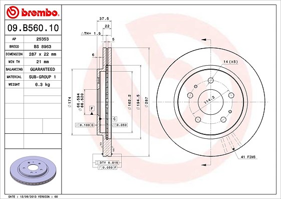 Brembo Bremsscheibe [Hersteller-Nr. 09.B560.10] für Daihatsu