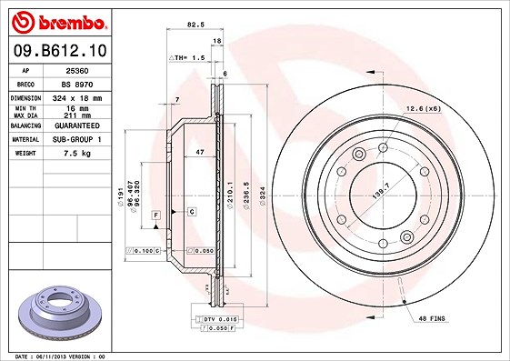 Brembo Bremsscheibe [Hersteller-Nr. 09.B612.10] für Hyundai
