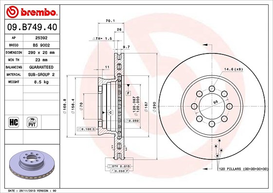 Brembo 1x Bremsscheibe [Hersteller-Nr. 09.B749.40] für Mercedes-Benz