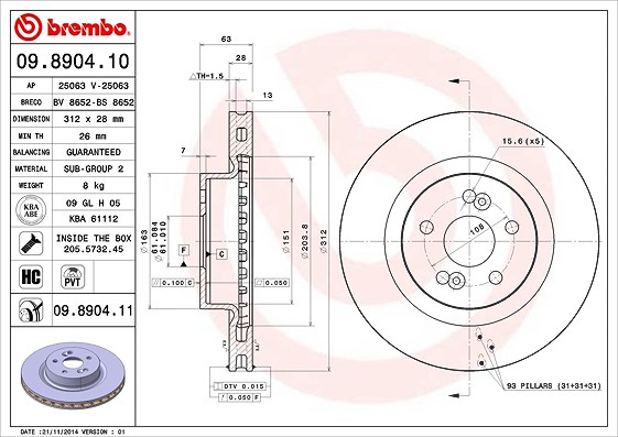 Brembo Bremsscheibe [Hersteller-Nr. 09.8904.11] für Renault