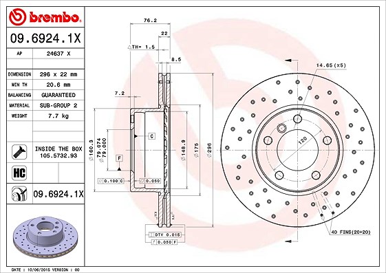 Brembo Bremsscheibe Vorderachse Belüftet [Hersteller-Nr. 09.6924.1X] für BMW