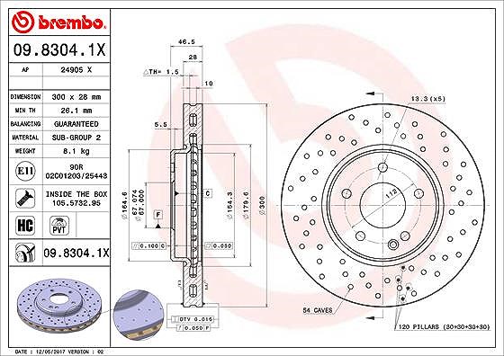 Brembo Bremsscheibe [Hersteller-Nr. 09.8304.1X] für Mercedes-Benz, Chrysler