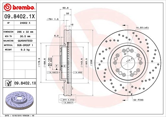Brembo 1x Bremsscheibe [Hersteller-Nr. 09.8402.1X] für Lexus, Toyota
