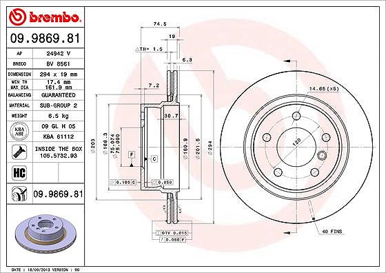 Brembo Bremsscheibe [Hersteller-Nr. 09.9869.81] für BMW