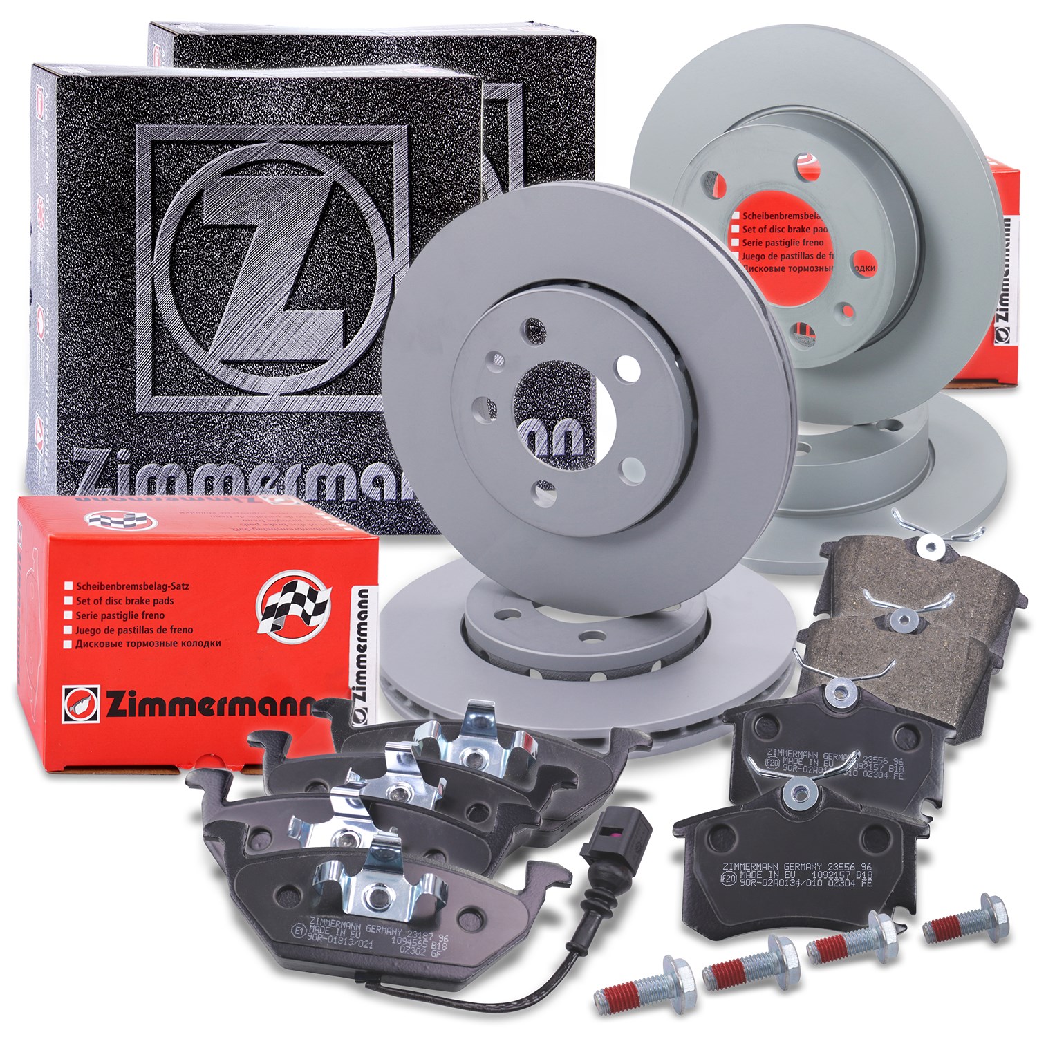 Zimmermann Bremsscheiben+Beläge Vorne+Hinten [Hersteller-Nr. 10702141] für Audi, Seat, Skoda, VW