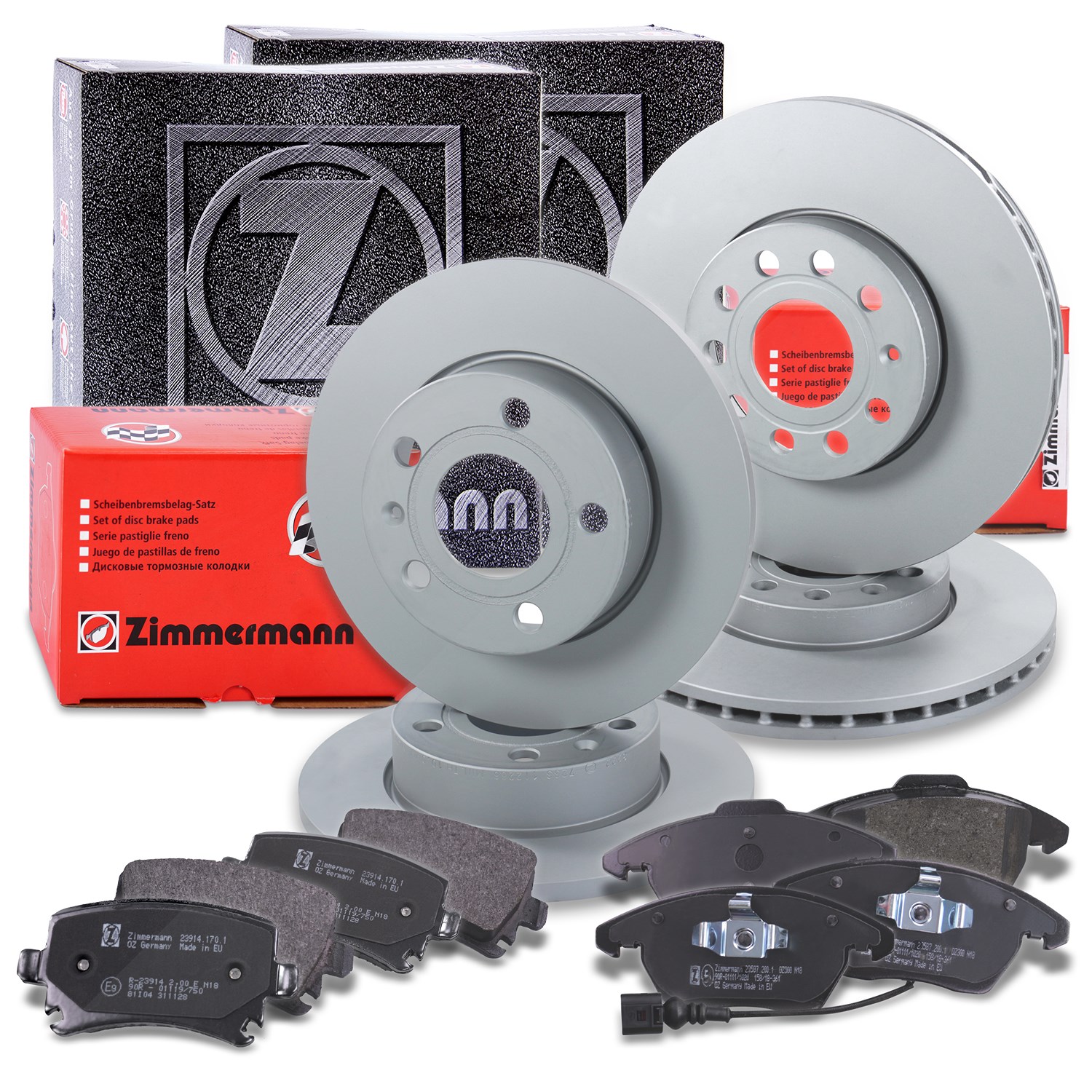 Zimmermann Bremsscheiben+Beläge Vorne+Hinten [Hersteller-Nr. 10702239] für Audi, Seat, Skoda, VW