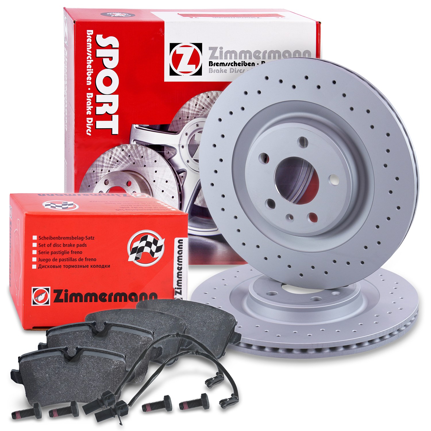 Zimmermann SPORT-Scheiben+Beläge mit VWK Hinten Gelocht [Hersteller-Nr. 40197096] für Audi, Porsche