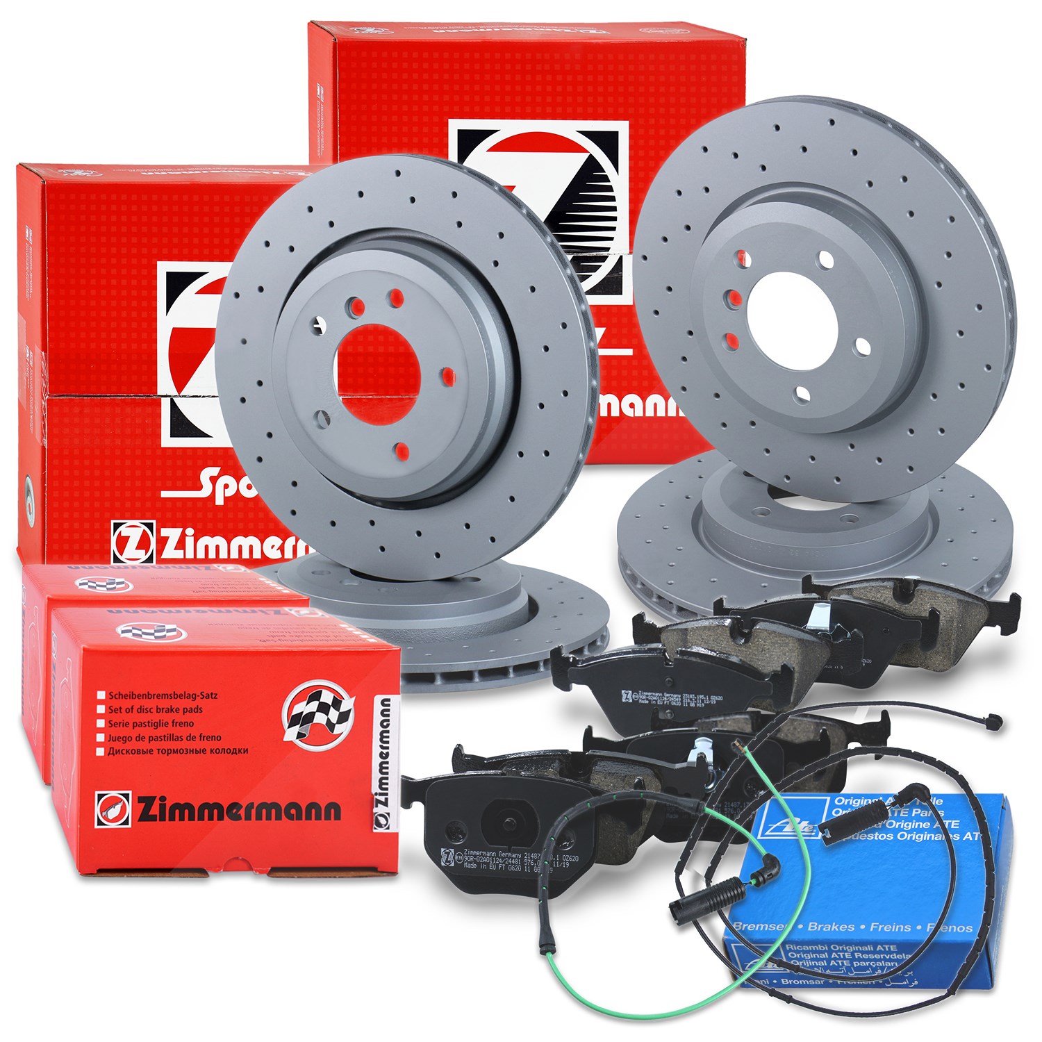 Zimmermann SPORT-Scheiben + Beläge + 2x VWK vorne+hinten [Hersteller-Nr. 10698302] für BMW