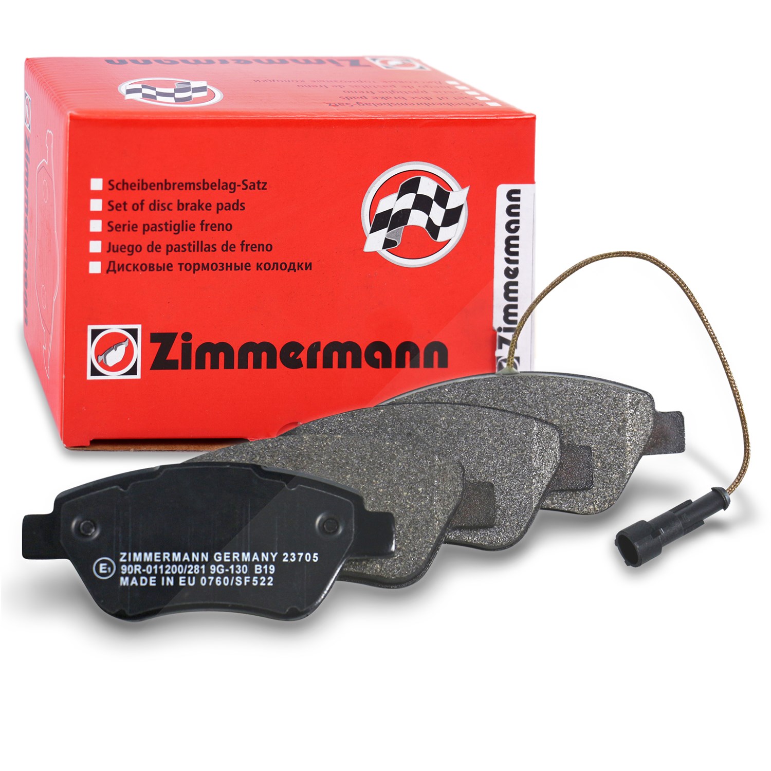 Zimmermann Bremsbelagsatz mit Warnkontakt vorne [Hersteller-Nr. 23705.180.1] für Peugeot, Alfa Romeo, Lancia, Citroën, Fiat