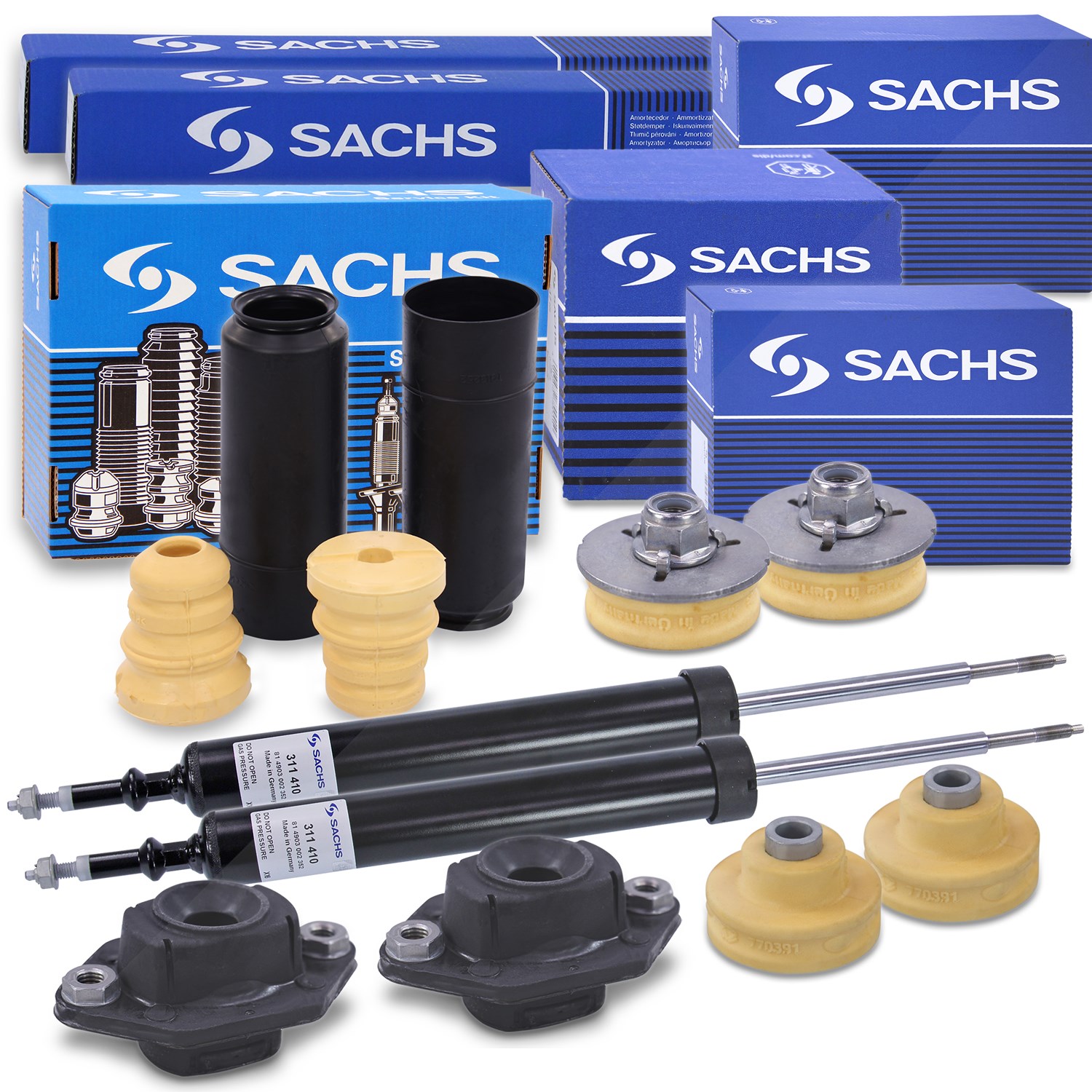 Sachs 2x Stoßdämpfer +Domlager +Staubschutz Hinterachse [Hersteller-Nr. 40278782] für BMW