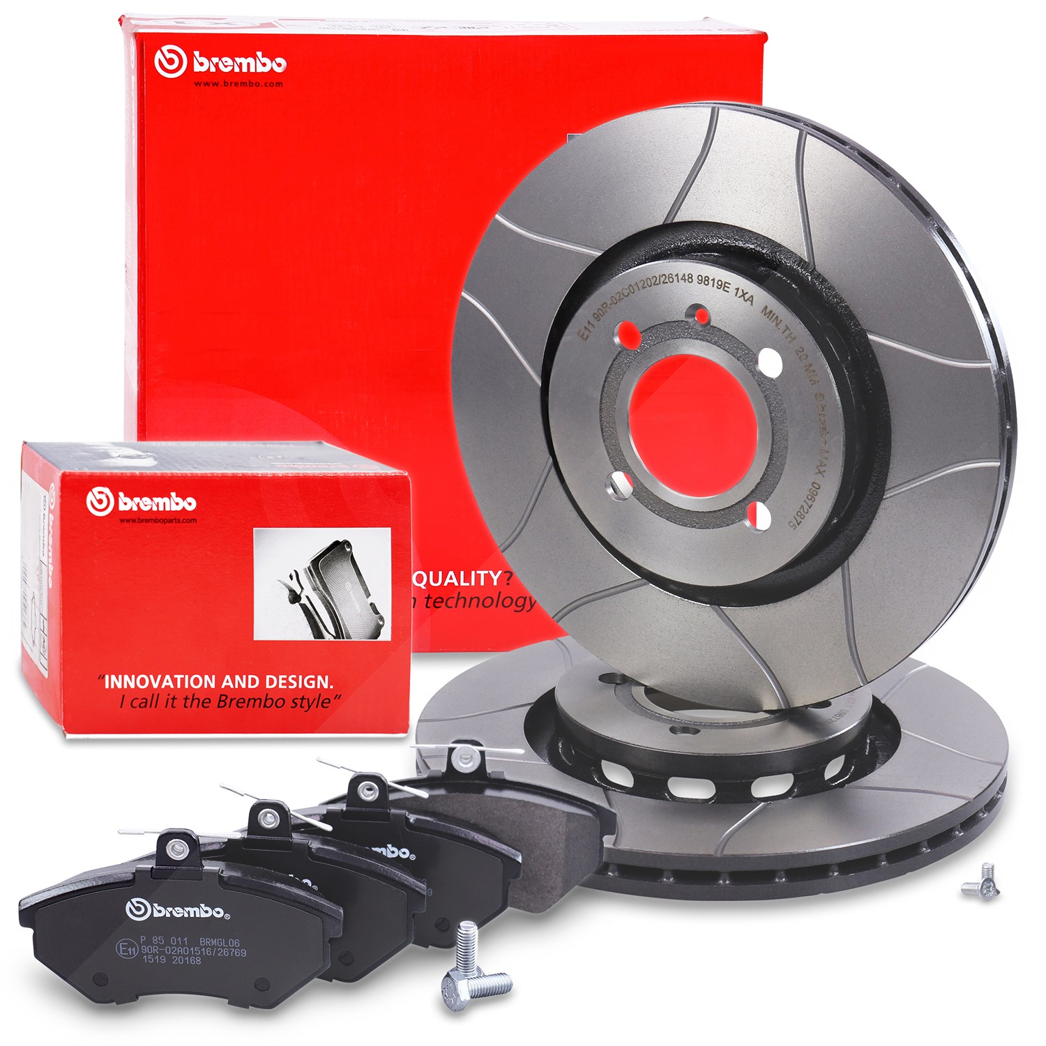 Brembo Bremsscheiben Sport Max+Bremsbeläge Vorne [Hersteller-Nr. 10698045] für Seat, VW
