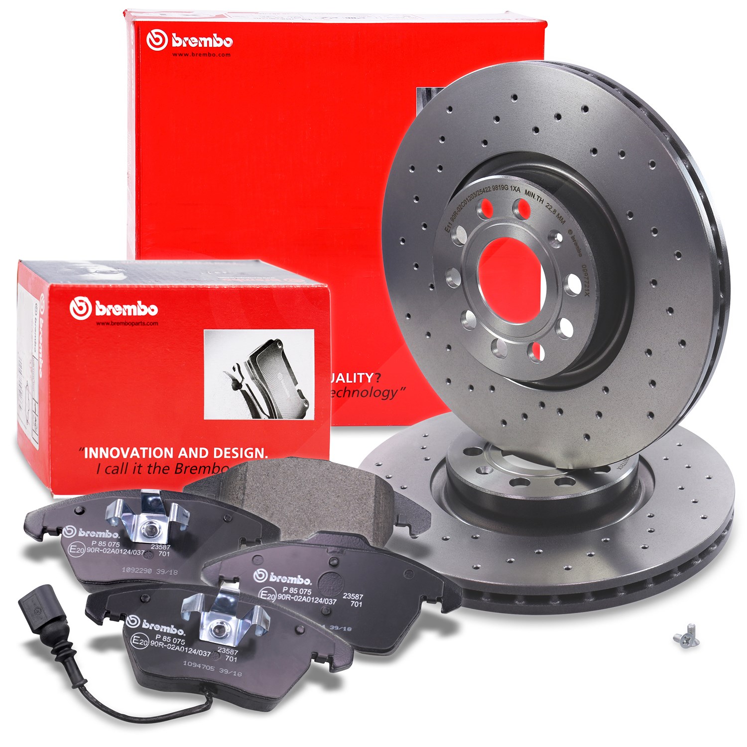 Brembo Bremsscheiben XTRA+Bremsbeläge Vorne [Hersteller-Nr. 40278602] für Seat, VW, Skoda, Audi