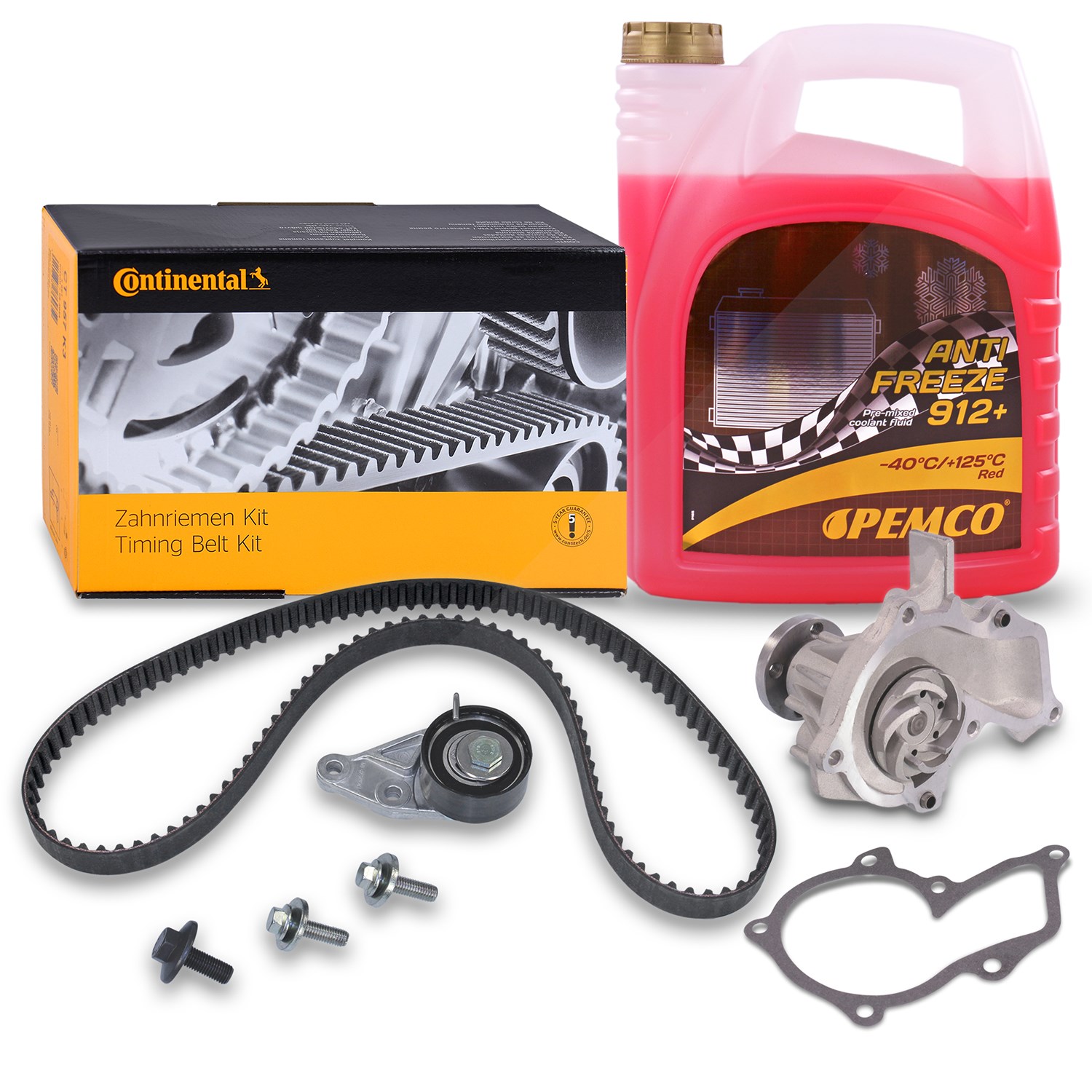 Continental Ctam Zahnriemensatz + Wasserpumpe + 5l Kühlerfrostschutz [Hersteller-Nr. 40279124] für Mazda, Ford, Volvo