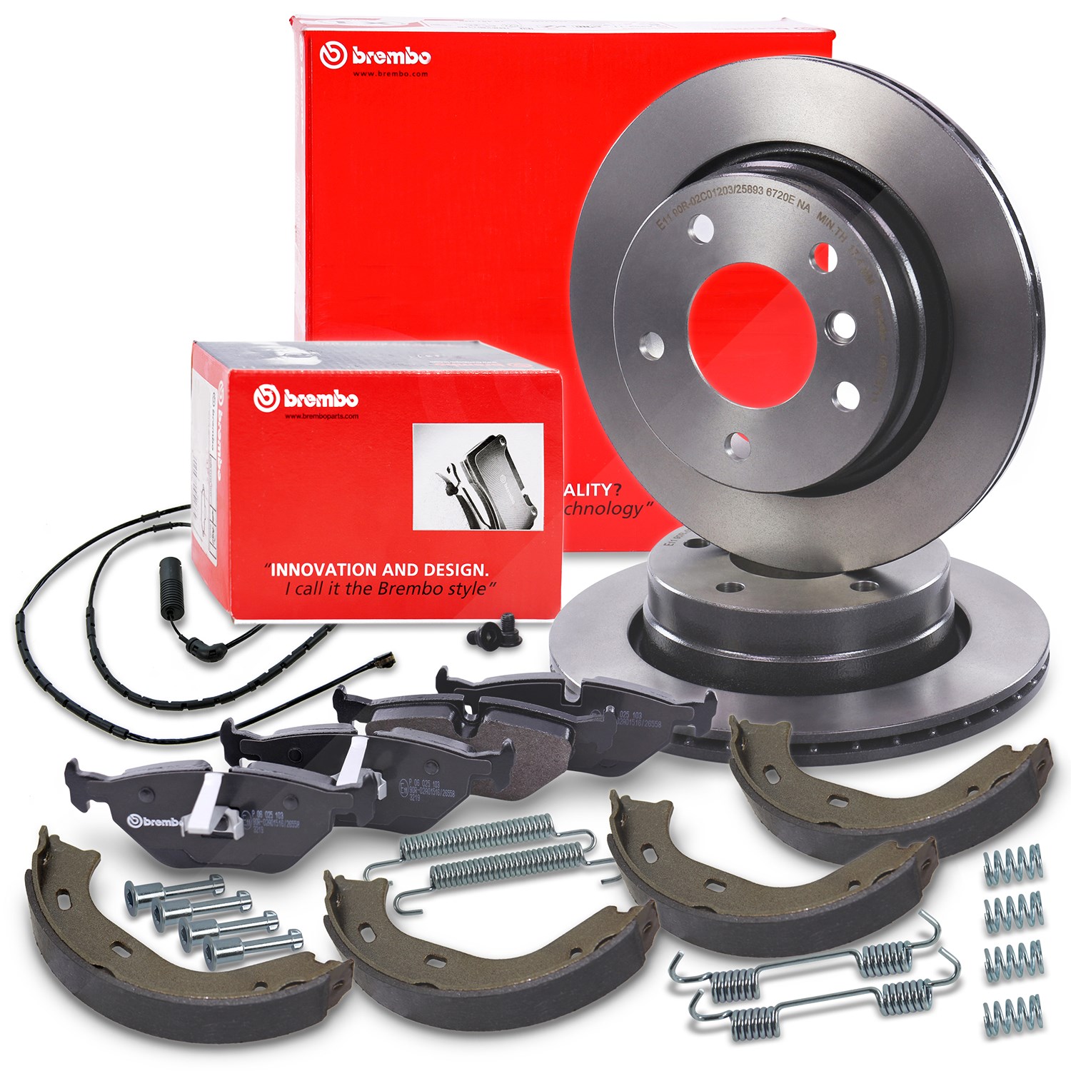 Brembo Bremsscheiben+Beläge + Handbremsbacken+Zubehör Hinten [Hersteller-Nr. 40279080] für BMW
