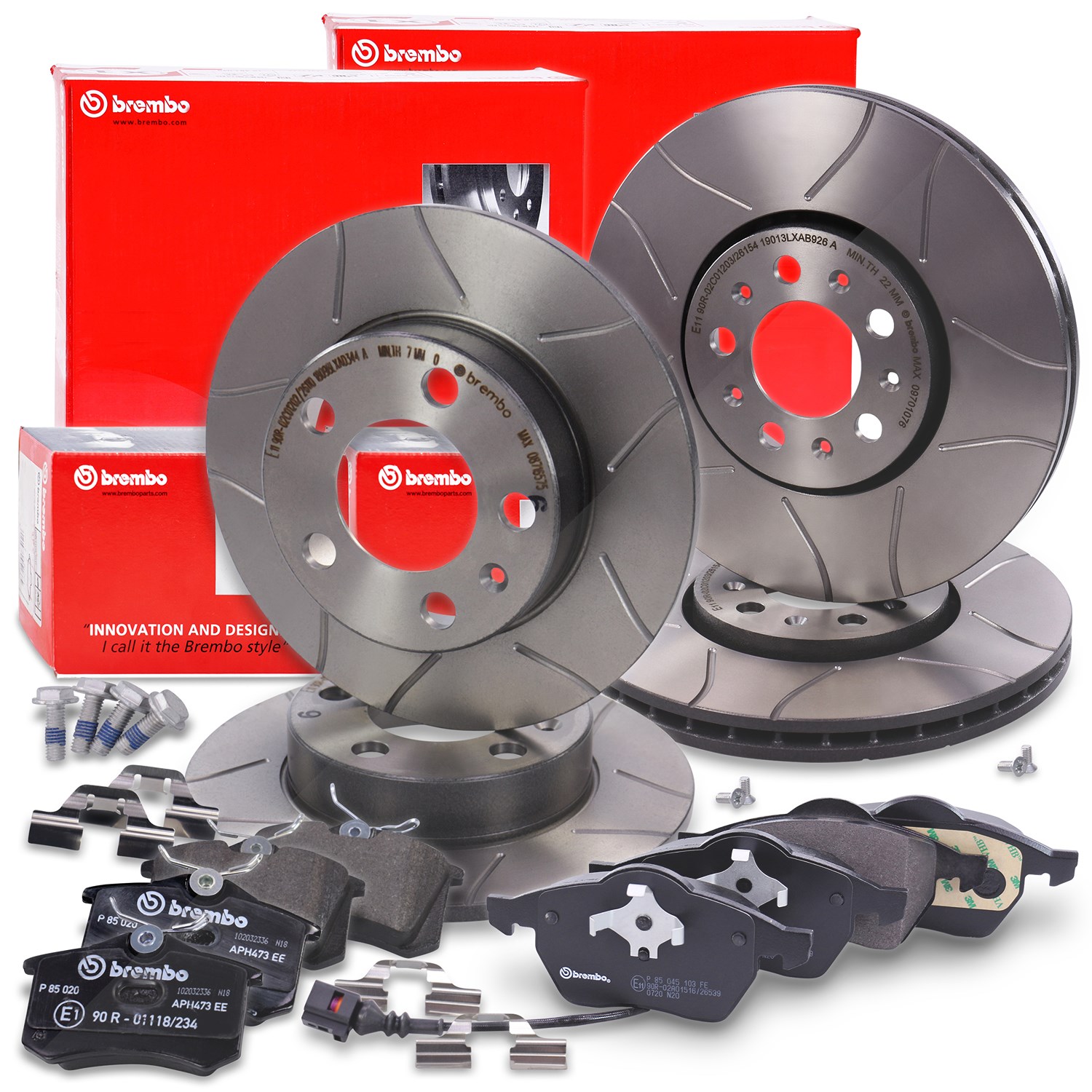 Brembo Bremsscheiben + Beläge mit VWK Vorne+Hinten [Hersteller-Nr. 40278916] für Skoda, Audi, Seat, VW