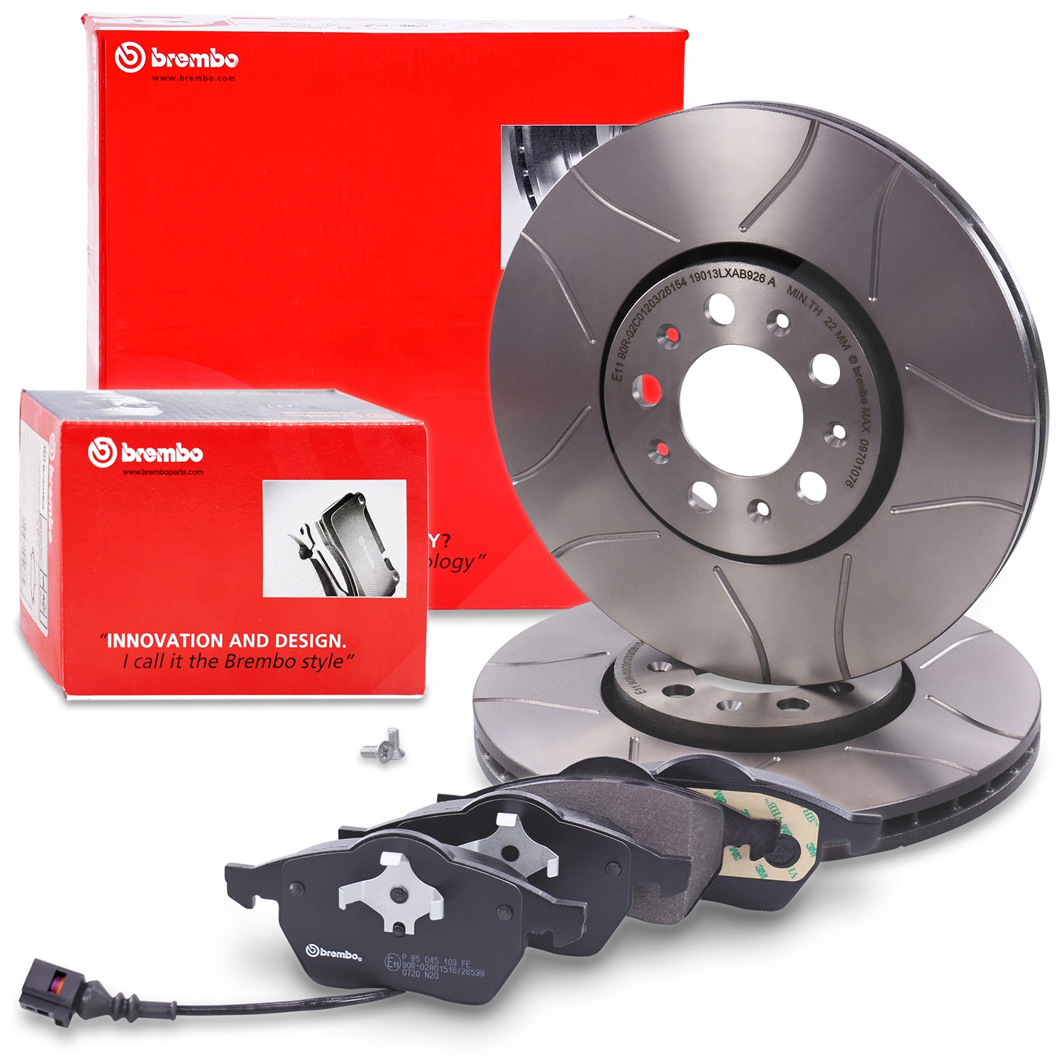 Brembo Bremsscheiben Sport Max+Bremsbeläge Vorne [Hersteller-Nr. 10698164] für Seat, Skoda, VW, Audi
