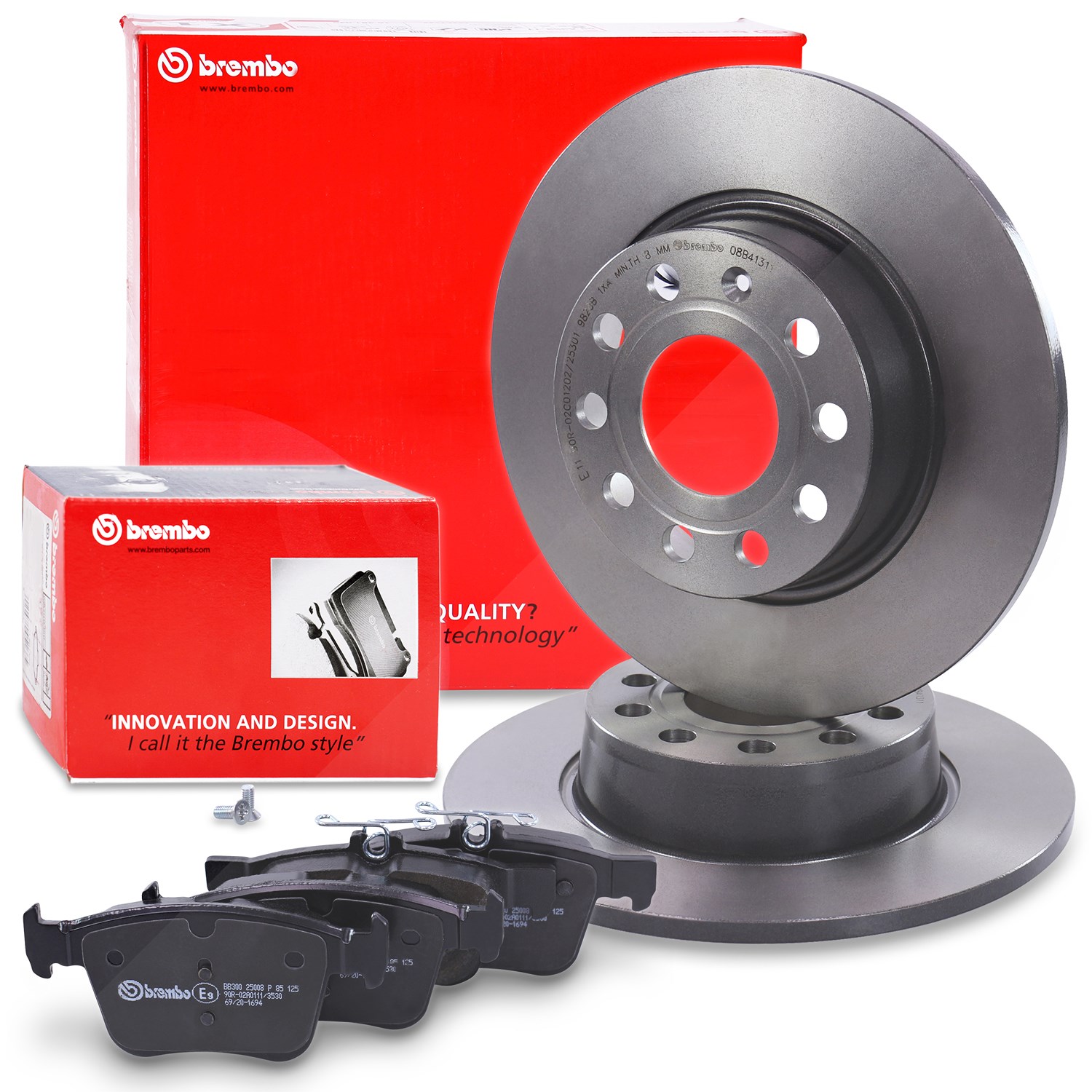 Brembo Coated Scheiben+Beläge Hinten Voll [Hersteller-Nr. 10698407] für VW, Seat, Audi, Skoda