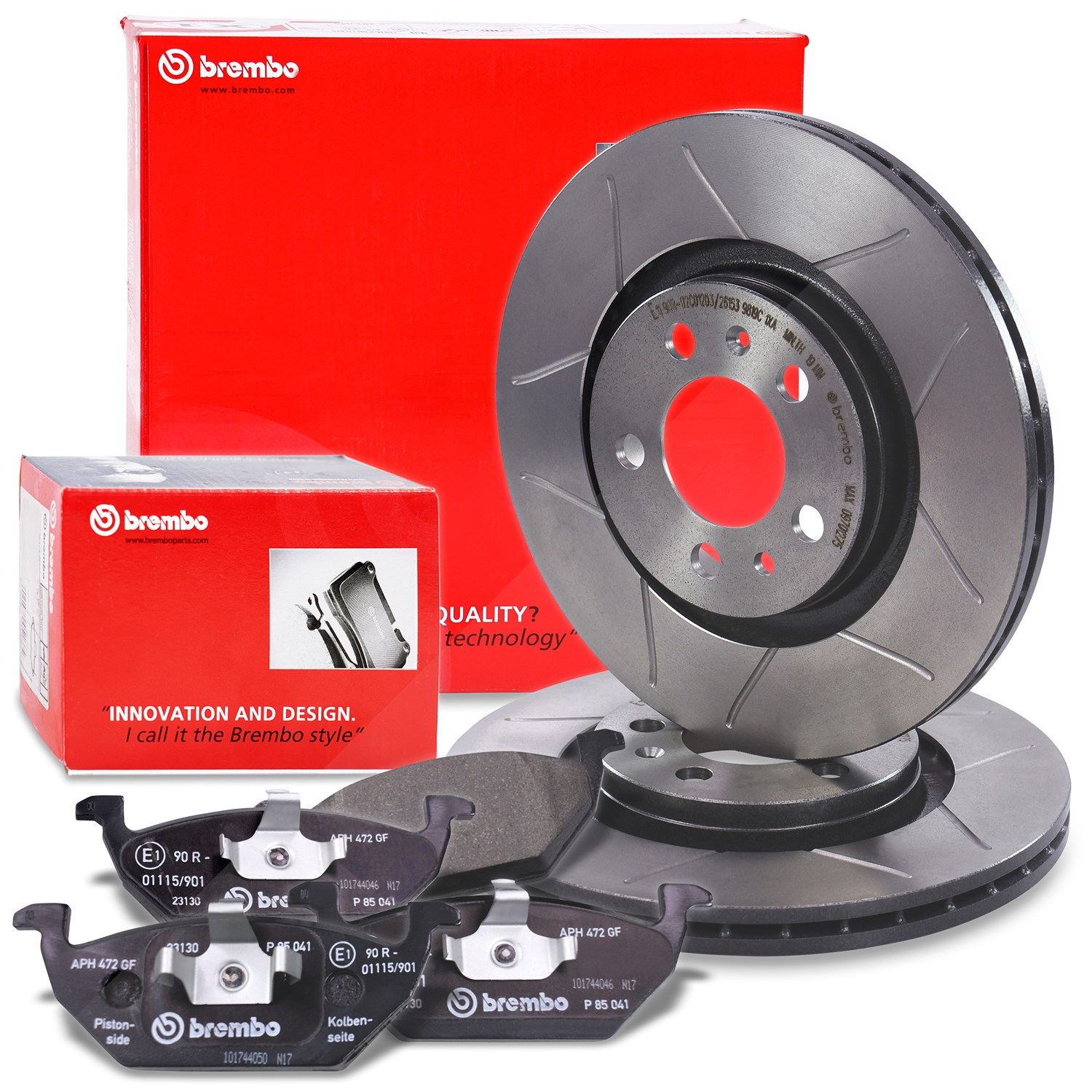 Brembo Bremsscheiben Sport Max+Bremsbeläge Vorne [Hersteller-Nr. 10698048] für VW, Seat, Audi, Skoda