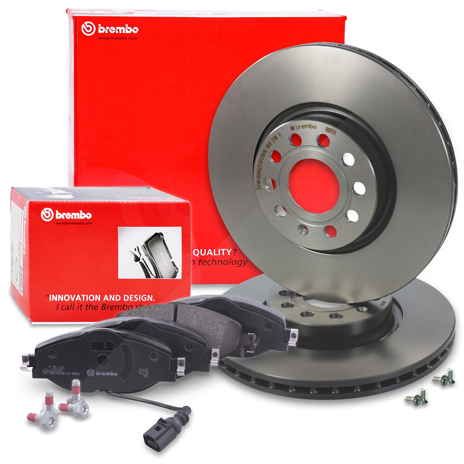 Brembo Coated Scheiben+Beläge+VWK Vorne Belüftet [Hersteller-Nr. 10698405] für Skoda, Audi, VW, Cupra, Seat