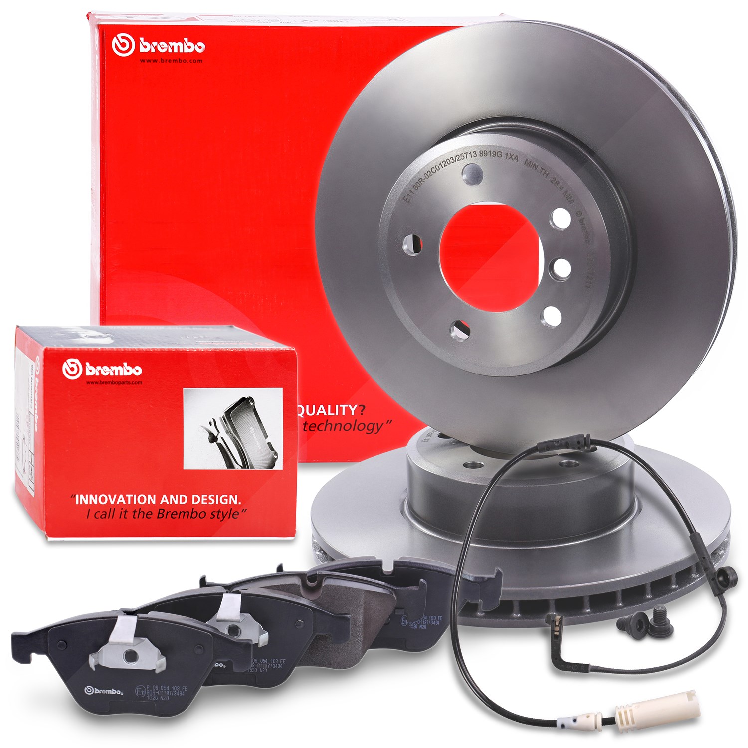 Brembo Bremsscheiben+Bremsbeläge+Warnkontakt Vorderachse [Hersteller-Nr. 40279023] für BMW