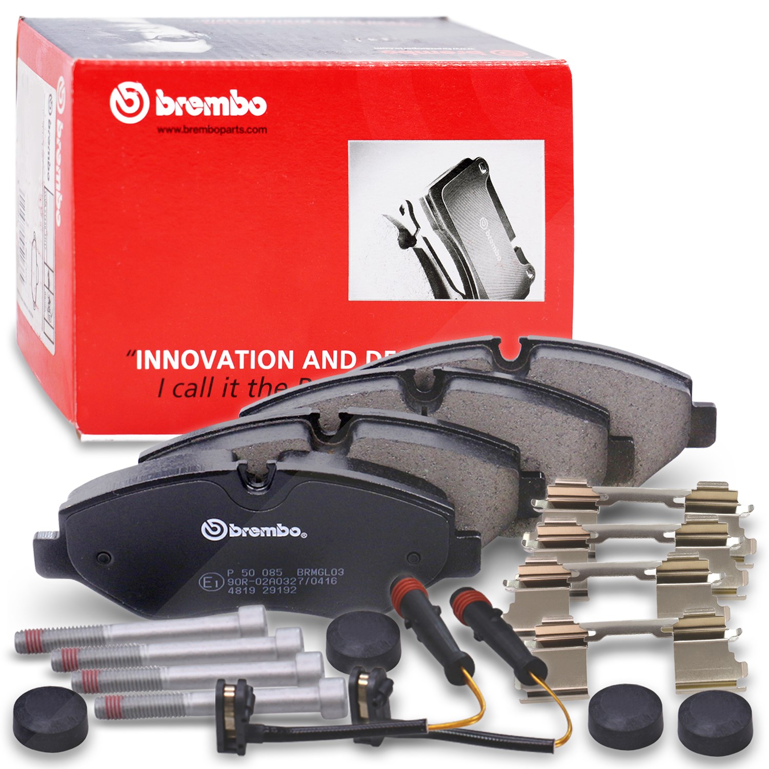 Brembo Bremsbelagsatz mit Warnkontakt vorne [Hersteller-Nr. P50085] für VW, Freightliner, Mercedes-Benz