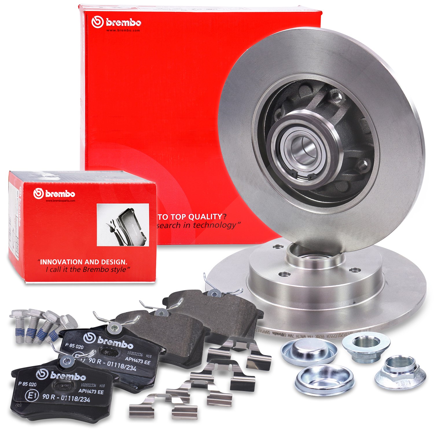 Brembo Bremsscheiben +Radlager +ABS-Ring +Bremsbeläge Hinterachse [Hersteller-Nr. 40279103] für Citroën, Peugeot, Ds