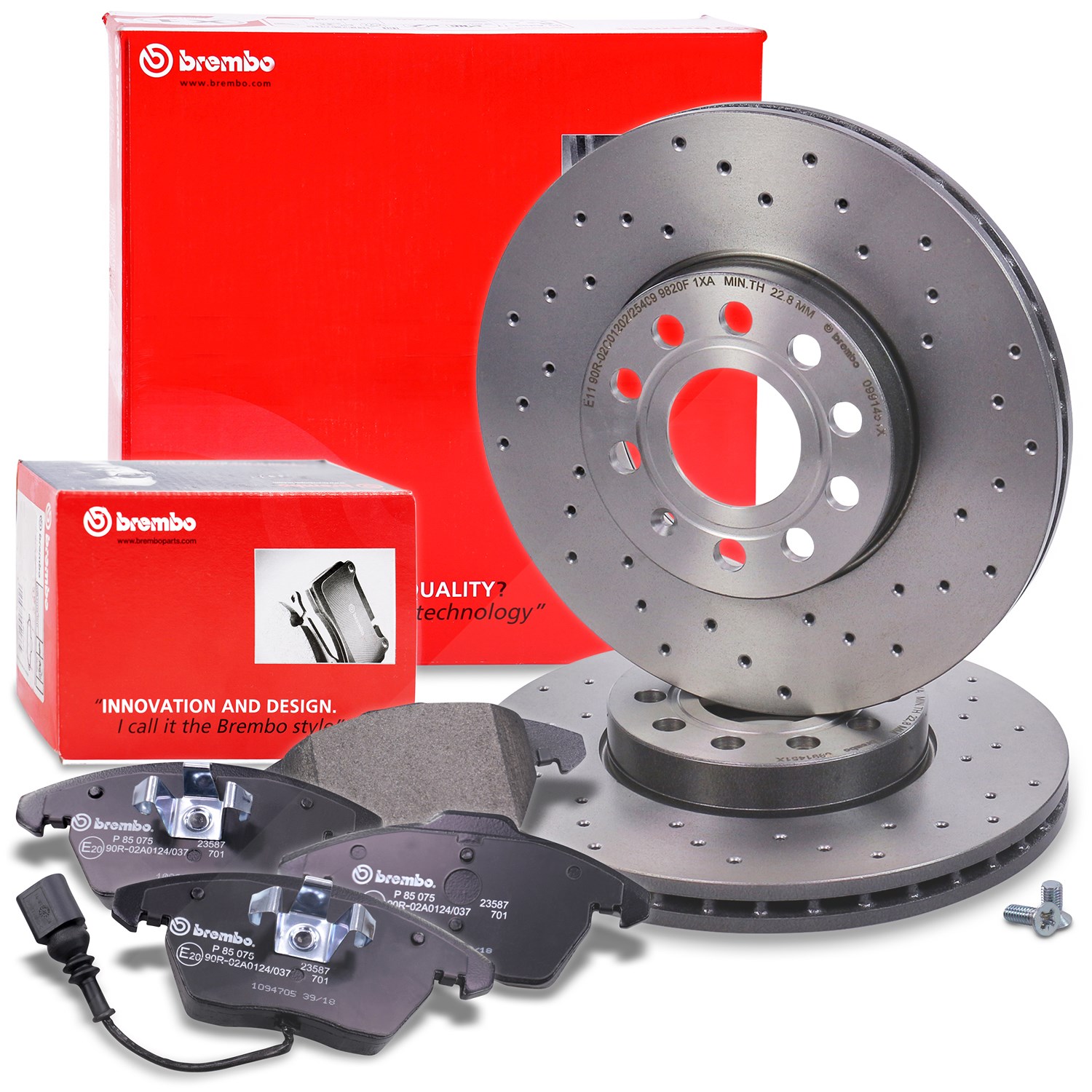 Brembo Bremsscheiben + Bremsbeläge mit VWK Vorderachse [Hersteller-Nr. 40279246] für VW, Skoda, Audi, Seat