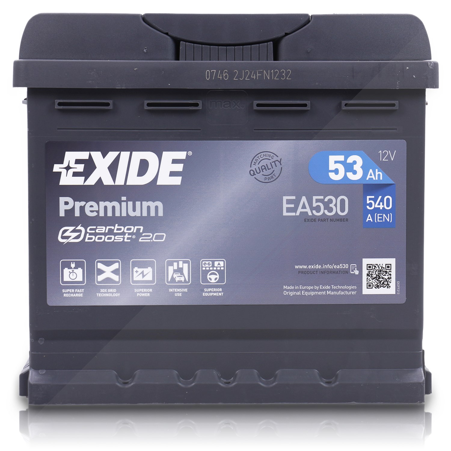 Exide EA530 Premium Carbon Boost 53Ah 540A [Hersteller-Nr. EA530] für Opel, Alfa Romeo, Dfsk, Honda, Smart, Mg, Peugeot, Vauxhall, Mitsubishi, Abarth,