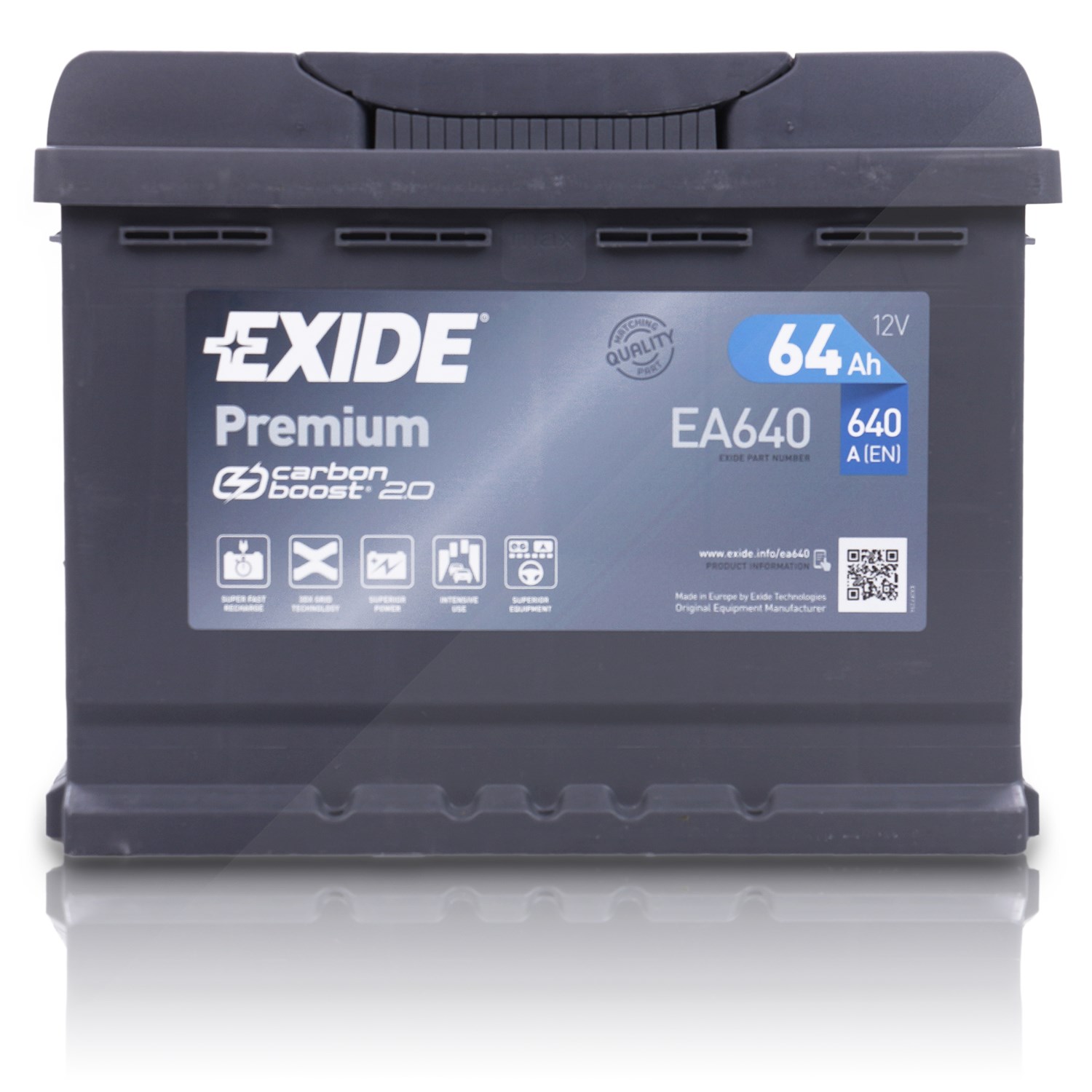 Exide EA640 Premium Carbon Boost 64 Ah 640 A [Hersteller-Nr. EA640] für Ford Australia, Daihatsu, Nissan, Subaru, Seat, Chery, Lada, Citroën, Piaggio,
