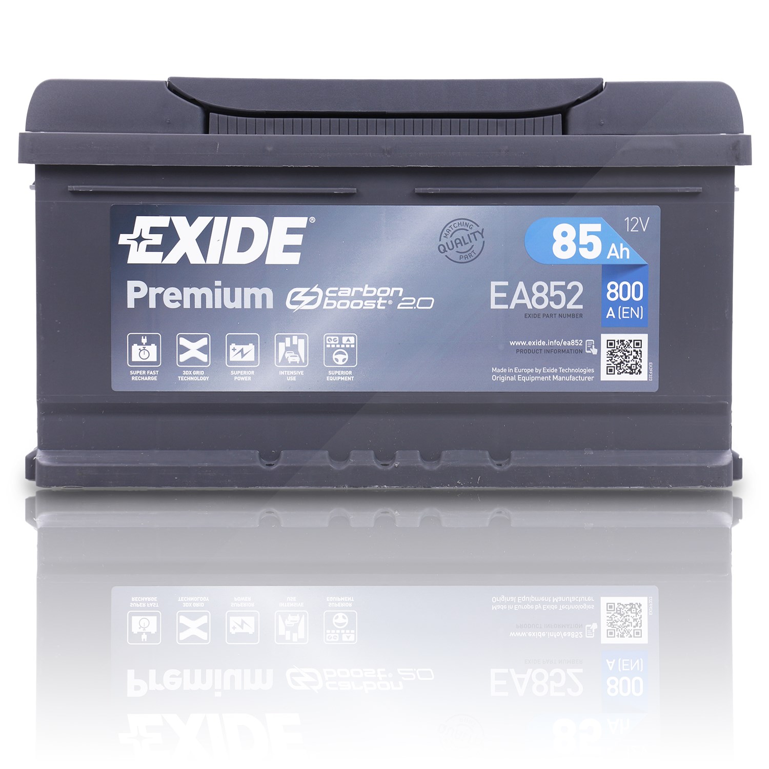 Exide EA852 Premium Carbon Boost 85Ah 800A [Hersteller-Nr. EA852] für Renault, Vauxhall, Ldv, Opel, Mini, Aston Martin, BMW, Chevrolet, Volvo, VW, Jag