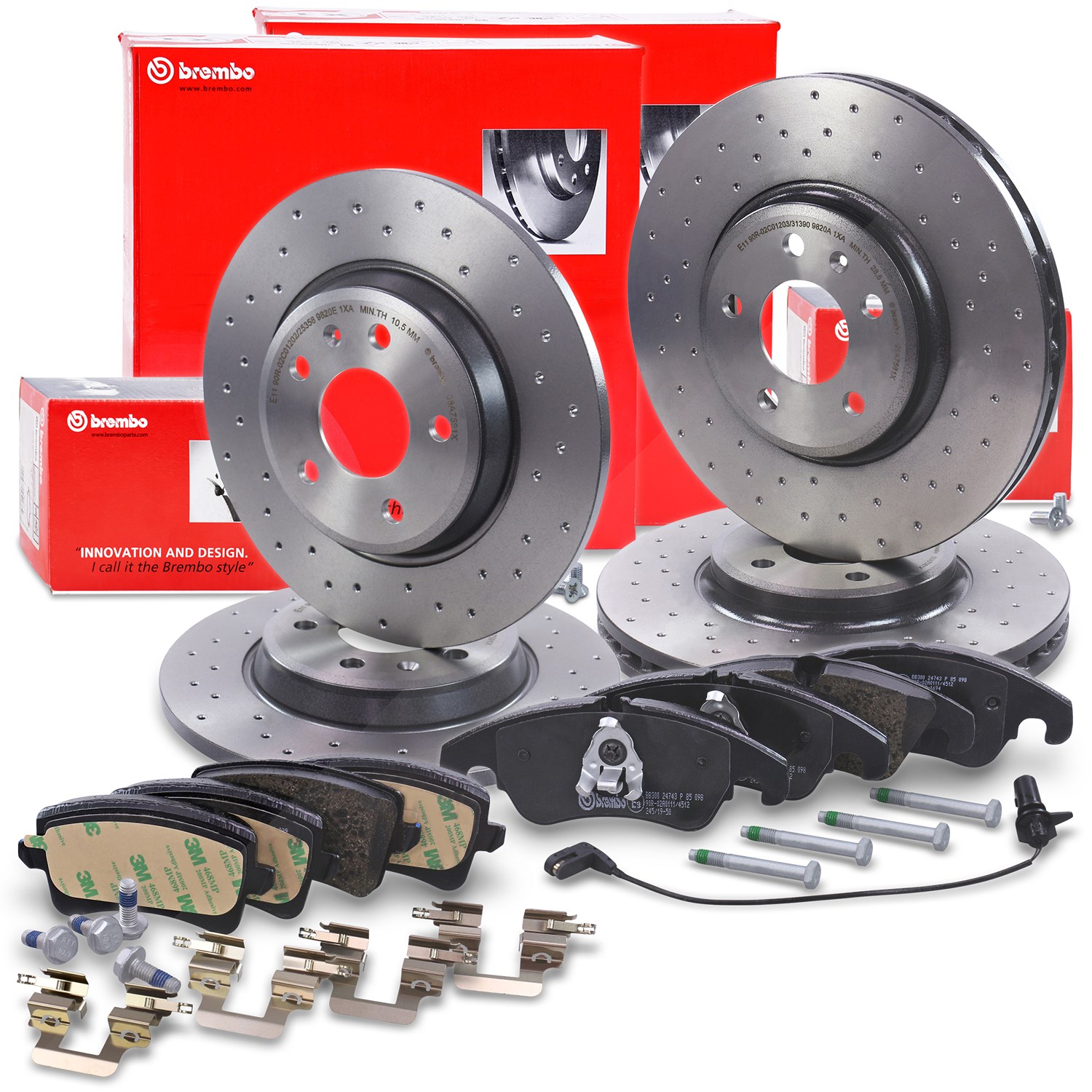 Brembo Bremsscheiben+Bremsbeläge Vorne+Hinten [Hersteller-Nr. 40278670] für Audi
