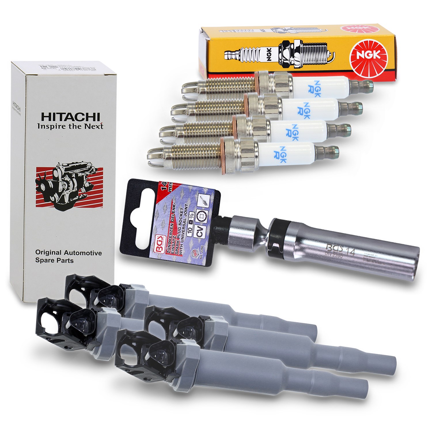 Astemo 4x Zündspule + 4x Zündkerze + Zündkerzennuss [Hersteller-Nr. 40279428] für BMW