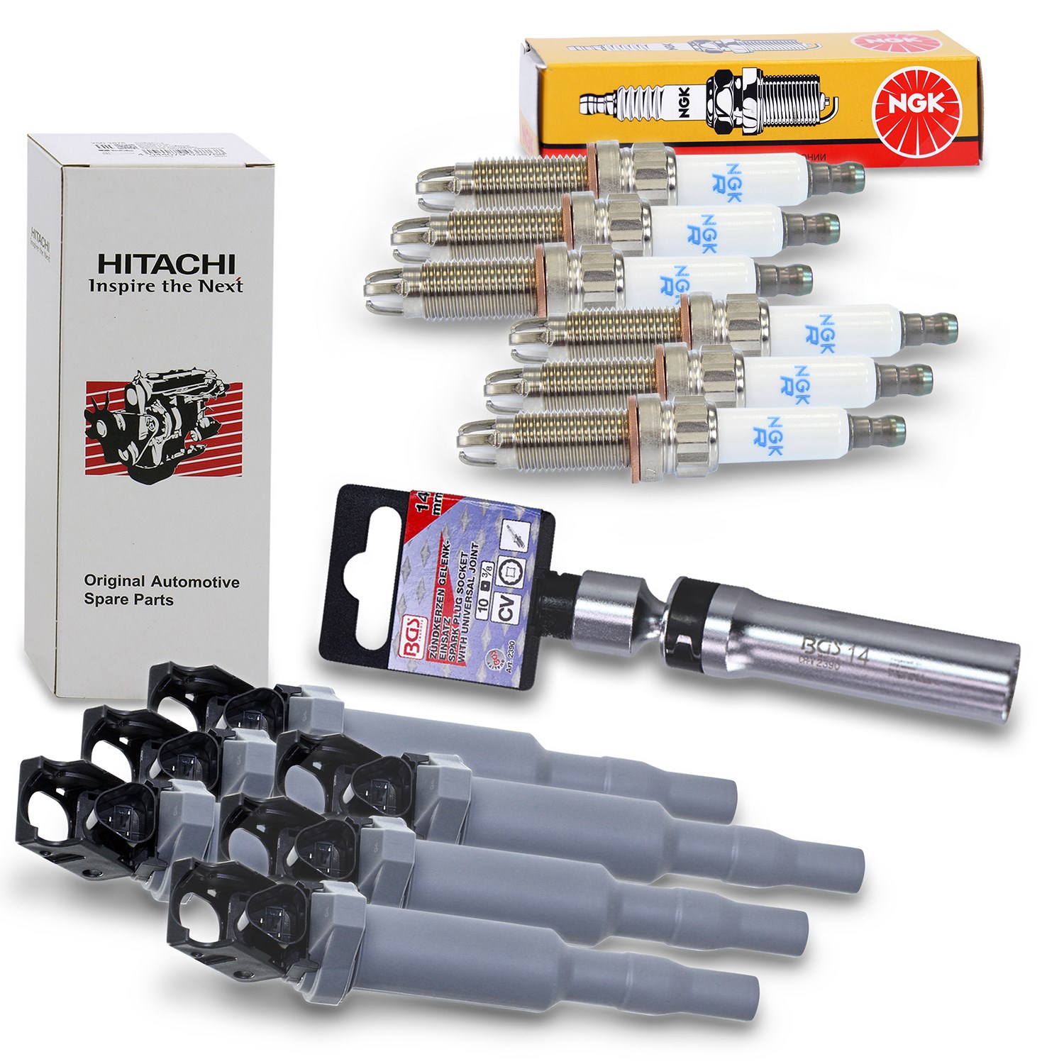 Astemo 6x Zündspule + 6x Zündkerze + Zündkerzennuss [Hersteller-Nr. 40279429] für BMW
