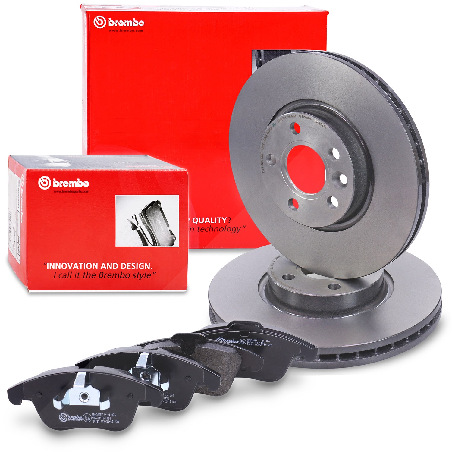 Brembo Bremsscheiben + Bremsbeläge Vorderachse [Hersteller-Nr. 40279345] für Ford, Volvo, Land Rover